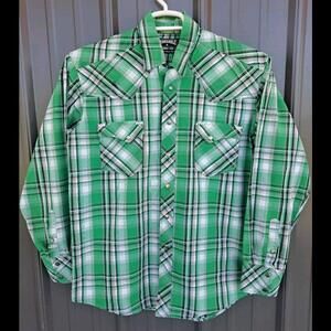 Panhandle Slim Mens Medium 90 Proof Western Snap Button Shirt Long Sleeve Green